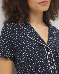 Piped Short Sleeve Notch Collar Pajama Top - DOT OBSESSED NAVY | Soma Online