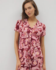 Piped Short Sleeve Notch Collar Pajama Top - KASHMIR PAISLEY KISS | Soma outlet