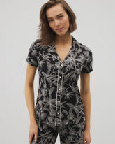 Piped Short Sleeve Notch Collar Pajama Top - PLUMERIA BLOOMS BLK CH | Soma near me