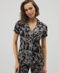 Piped Short Sleeve Notch Collar Pajama Top - PLUMERIA BLOOMS BLK CH | Soma near me