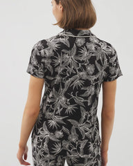 Piped Short Sleeve Notch Collar Pajama Top - PLUMERIA BLOOMS BLK CH | Soma near me