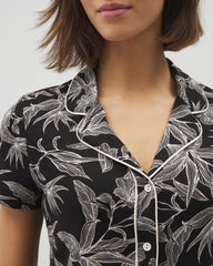 Piped Short Sleeve Notch Collar Pajama Top - PLUMERIA BLOOMS BLK CH | Soma near me