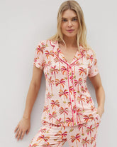 Piped Short Sleeve Notch Collar Pajama Top - SHAKE YOUR PALM PALMS P | Soma on sale