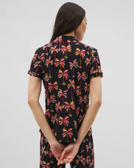 Piped Short Sleeve Notch Collar Pajama Top - SHAKE YOUR PALM PALMS BLK | Soma sale