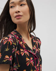 Piped Short Sleeve Notch Collar Pajama Top - SHAKE YOUR PALM PALMS BLK | Soma sale
