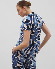 Piped Short Sleeve Notch Collar Pajama Top - TROPICAL BREEZE SKY | Soma discount