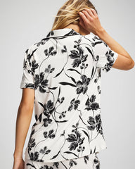 Piped Short Sleeve Notch Collar Pajama Top - REFLECTION BLOOMS CHAMP | Soma Online