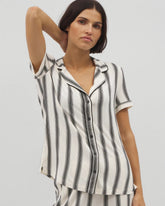 Piped Short Sleeve Notch Collar Pajama Top - HAMPTON STRIPE BLACK | Soma near me