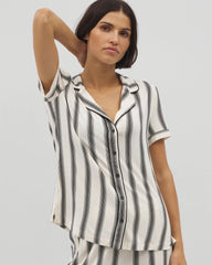Piped Short Sleeve Notch Collar Pajama Top - HAMPTON STRIPE BLACK | Soma near me