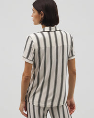 Piped Short Sleeve Notch Collar Pajama Top - HAMPTON STRIPE BLACK | Soma near me