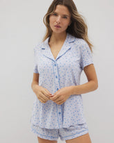 Piped Short Sleeve Notch Collar Pajama Top - MERRY DOT OCEAN AIR | Soma on sale