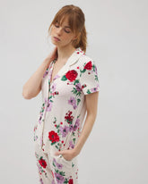 Piped Short Sleeve Notch Collar Pajama Top - RHAPSODY FLORAL SUGAR | Soma Online