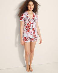 Piped Short Sleeve Notch Collar Pajama Top - FORAGED FLORAL BLUE MIST | Soma near me