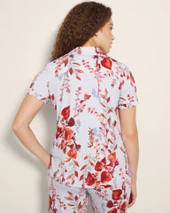 Piped Short Sleeve Notch Collar Pajama Top - FORAGED FLORAL BLUE MIST | Soma near me