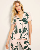 Piped Short Sleeve Notch Collar Pajama Top - SHADOW FLORA APRICOTTA | Soma for sale