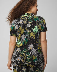 Piped Short Sleeve Notch Collar Pajama Top - OASIS PALMS BLACK/WS | Soma discount