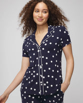 Piped Short Sleeve Notch Collar Pajama Top - MERRY DOT G NAVY/IVORY | Soma Online