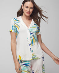 Piped Short Sleeve Notch Collar Pajama Top - LEMON SQUEEZE GRAND IVORY | Soma outlet