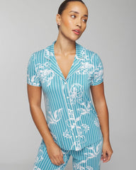 Piped Short Sleeve Notch Collar Pajama Top - PAINTED PETALS SMALL | Soma near me