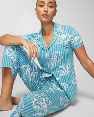Piped Short Sleeve Notch Collar Pajama Top - PAINTED PETALS SMALL | Soma near me