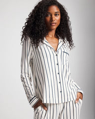 Long-Sleeve Notch Collar Pajama Top - UNWIND STRIPE CHAMPAGNE | Soma sale