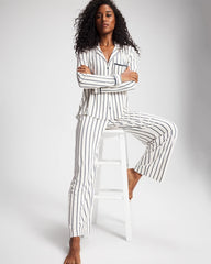 Long-Sleeve Notch Collar Pajama Top - UNWIND STRIPE CHAMPAGNE | Soma sale