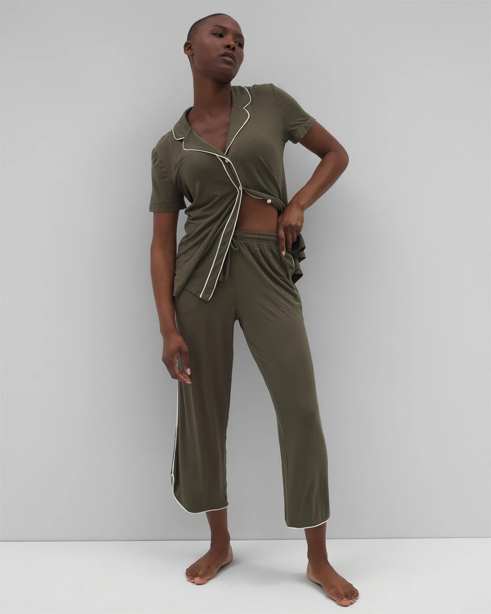 Solid Piped Crop Pajama Pant - GRAPE LEAF | Soma sale