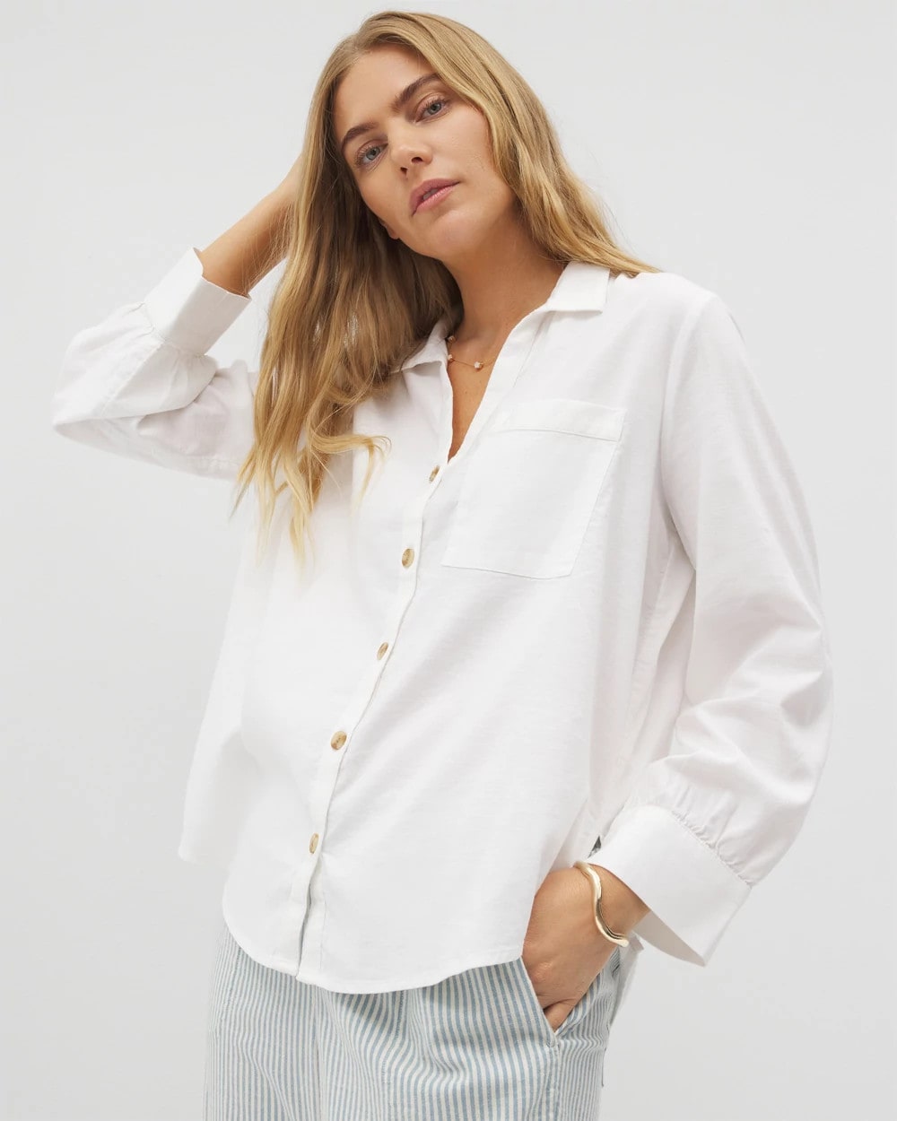 Beach Cotton Long Sleeve Button-Up - OPTIC WHITE | Soma outlet