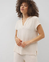 Crinkle Knit Short Sleeve V-Neck Hoodie - PARCHMENT | Soma for sale
