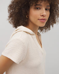 Crinkle Knit Short Sleeve V-Neck Hoodie - PARCHMENT | Soma for sale