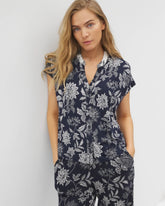 Mandarin Collar Short Sleeve Pajama Top - MEANDERING GARDEN NAVY | Soma for sale