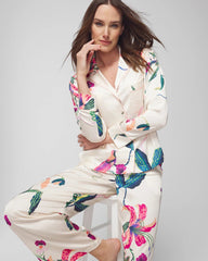 Long-Sleeve Notch Collar Pajama Top - PARADISE SOIREE WHITE SK | Soma on sale