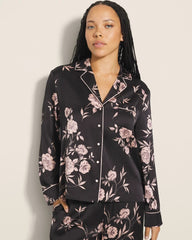 Long-Sleeve Notch Collar Pajama Top - NOSTALGIA FLORA BLACK | Soma sale