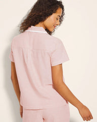Short-Sleeve Notch Collar Pajama Top - CREME BRULEE CROSSDYE | Soma Online