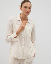 Cotton Gauze Long Sleeve Notch Collar Pajama Top - CHAMPAGNE STRIPE | Soma on sale