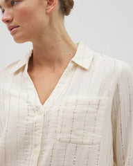 Cotton Gauze Long Sleeve Notch Collar Pajama Top - CHAMPAGNE STRIPE | Soma on sale
