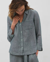 Cotton Gauze Long Sleeve Notch Collar Pajama Top - DARK SEA CROSSDYE | Soma sale