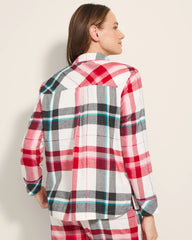 Super Soft Long-Sleeve Notch Collar Pajama Top - FIRESIDE PLAID CHAMPAGNE | Soma Online