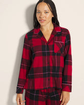 Super Soft Long-Sleeve Notch Collar Pajama Top - WRAPPED UP PLAID RED | Soma outlet