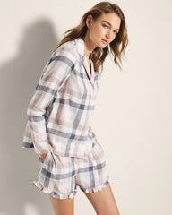 Super Soft Long-Sleeve Notch Collar Pajama Top - DREAMIEST PLAID GRAY | Soma near me