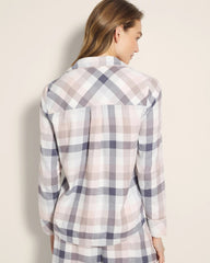 Super Soft Long-Sleeve Notch Collar Pajama Top - DREAMIEST PLAID GRAY | Soma near me