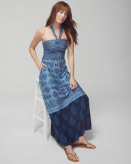 Halter Maxi Bra Dress - BELLA STAMP BORDER BLUE | Soma for sale