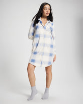 Long-Sleeve Notch Collar Sleepshirt - FROSTED PLAID BLUE | Soma sale