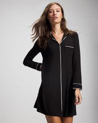 Piped Long-Sleeve Sleepshirt - BLACK | Soma for sale