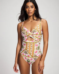 Soma Swim Twist-Front Keyhole One-Piece - PATCHWORK PALMS COCONUT | Soma near me