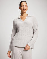 Premier Knit Cable Knit Collared Sweater - HEATHER STONE | Soma on sale