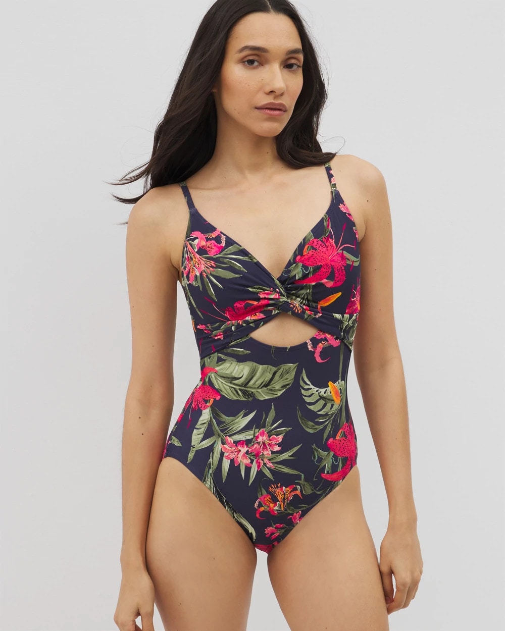 Soma Swim Twist-Front Keyhole One-Piece - LE TIGRE TROPICAL NAVY | Soma near me
