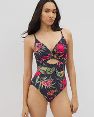 Soma Swim Twist-Front Keyhole One-Piece - LE TIGRE TROPICAL NAVY | Soma near me
