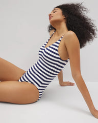 Soma Swim Deep Plunge One-Piece - BLUE STRIPE RIB | Soma outlet
