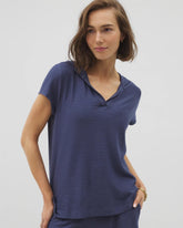 Crinkle Knit Short Sleeve V-Neck Hoodie - LUNAR TIDE | Soma near me